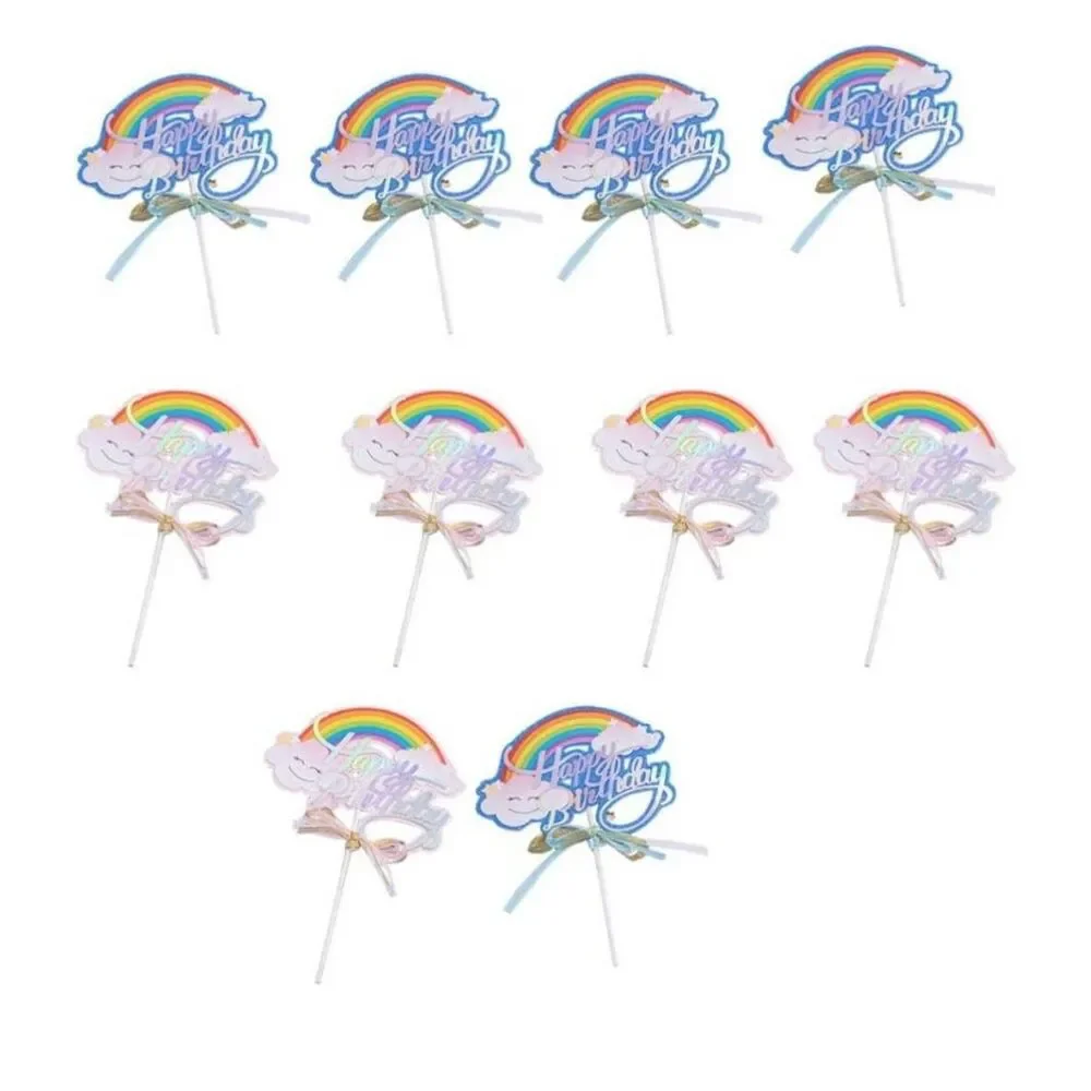 Happy Birthday Cake Topper 10 pcs Glitter Rainbow Cloud 6in x 4in
